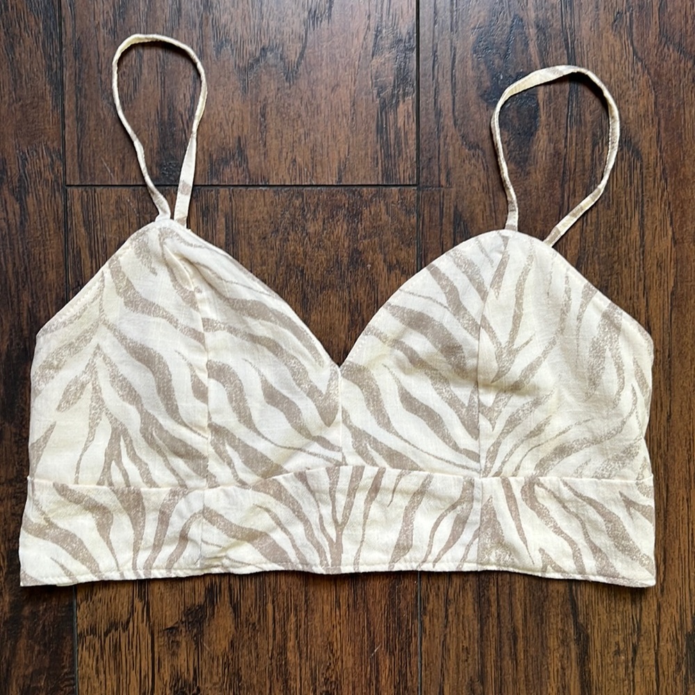 ELA Brown/Cream Zebra Striped Crop Top